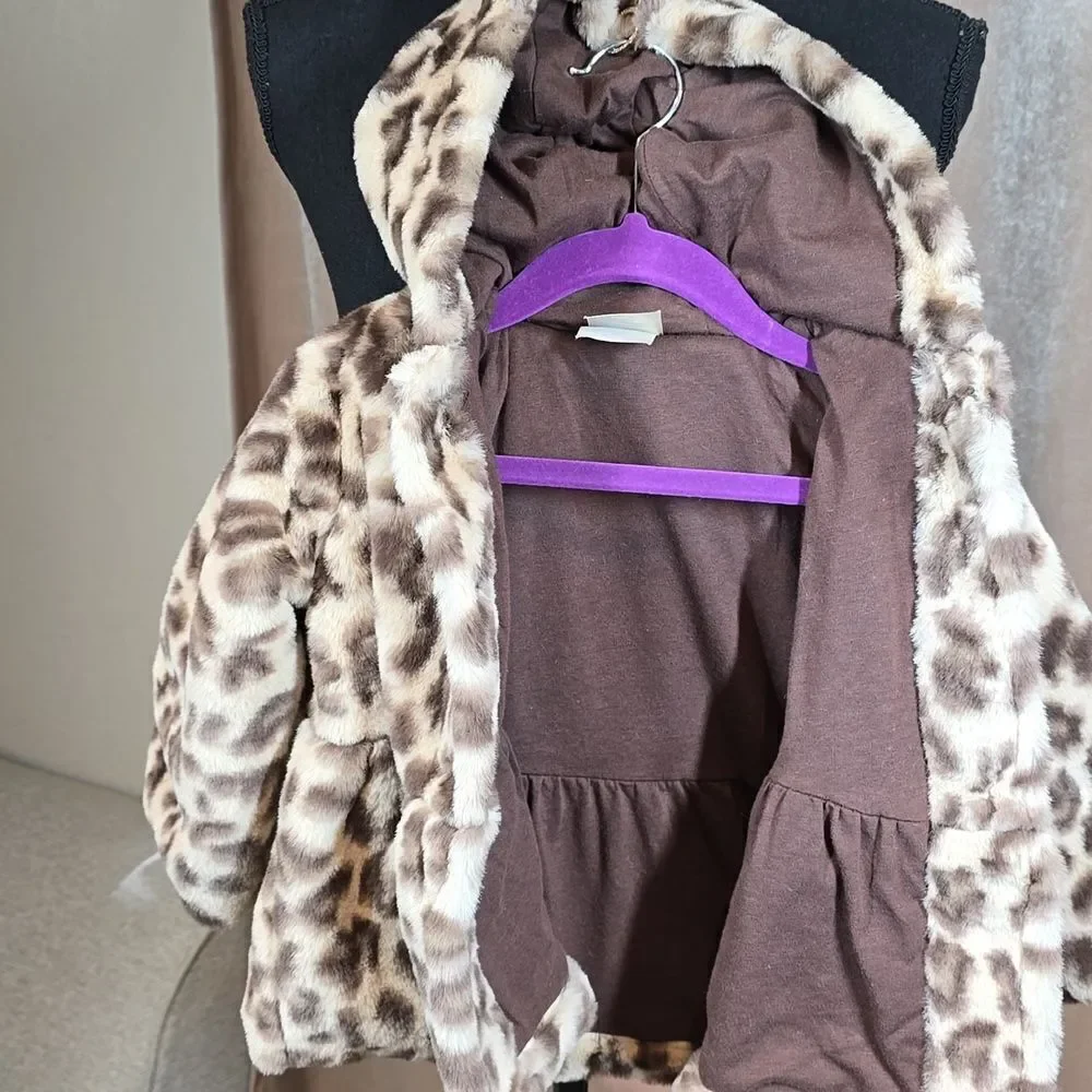 Leopard Faux Fur Coat with Hood